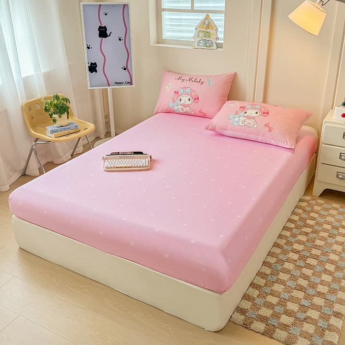 91家纺网 家纺一手货源 找家纺 玉元坊 2025新款大版三丽鸥系列全棉纯棉床单纯棉床裙三四件套简约款 玩偶美乐蒂