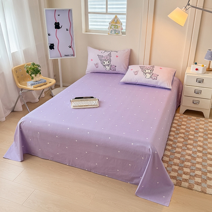 91家纺网 家纺一手货源 找家纺 玉元坊 2025新款大版三丽鸥系列全棉纯棉床单纯棉床裙三四件套简约款 晚安库洛米