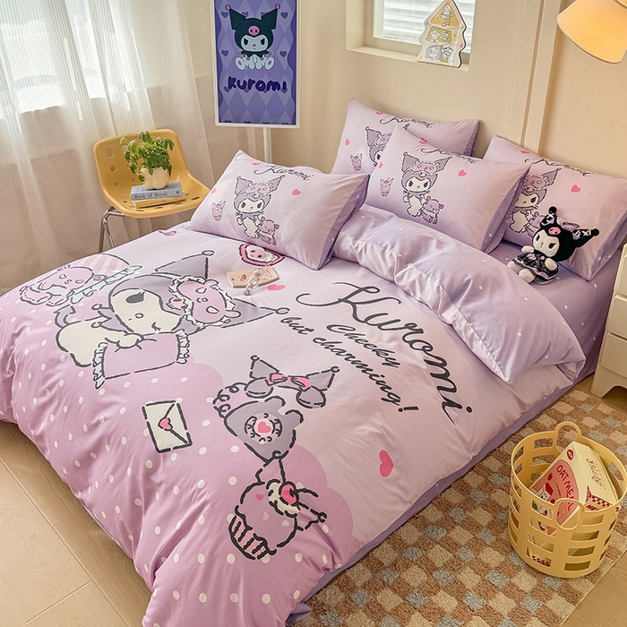 91家纺网 家纺一手货源 找家纺 玉元坊 2025新款大版三丽鸥系列全棉纯棉床单纯棉床裙三四件套简约款 晚安库洛米