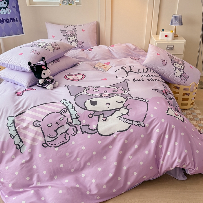 91家纺网 家纺一手货源 找家纺 玉元坊 2025新款大版三丽鸥系列全棉纯棉床单纯棉床裙三四件套简约款 晚安库洛米