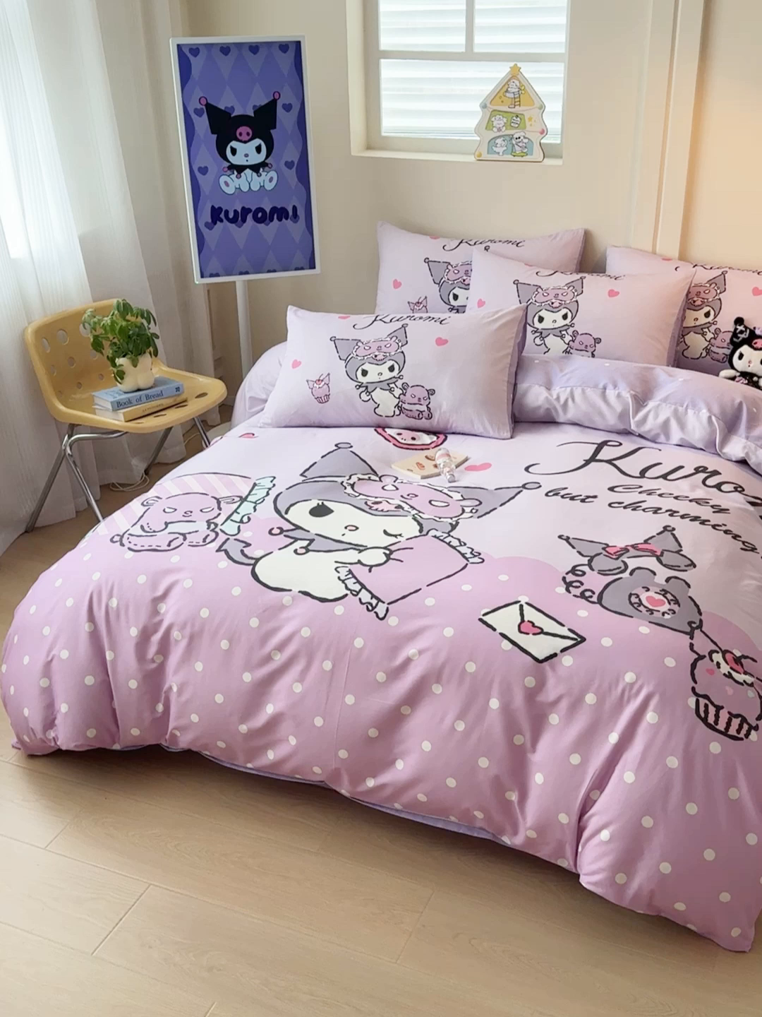 91家纺网 家纺一手货源 找家纺 玉元坊 2025新款大版三丽鸥系列全棉纯棉床单纯棉床裙三四件套简约款 晚安库洛米