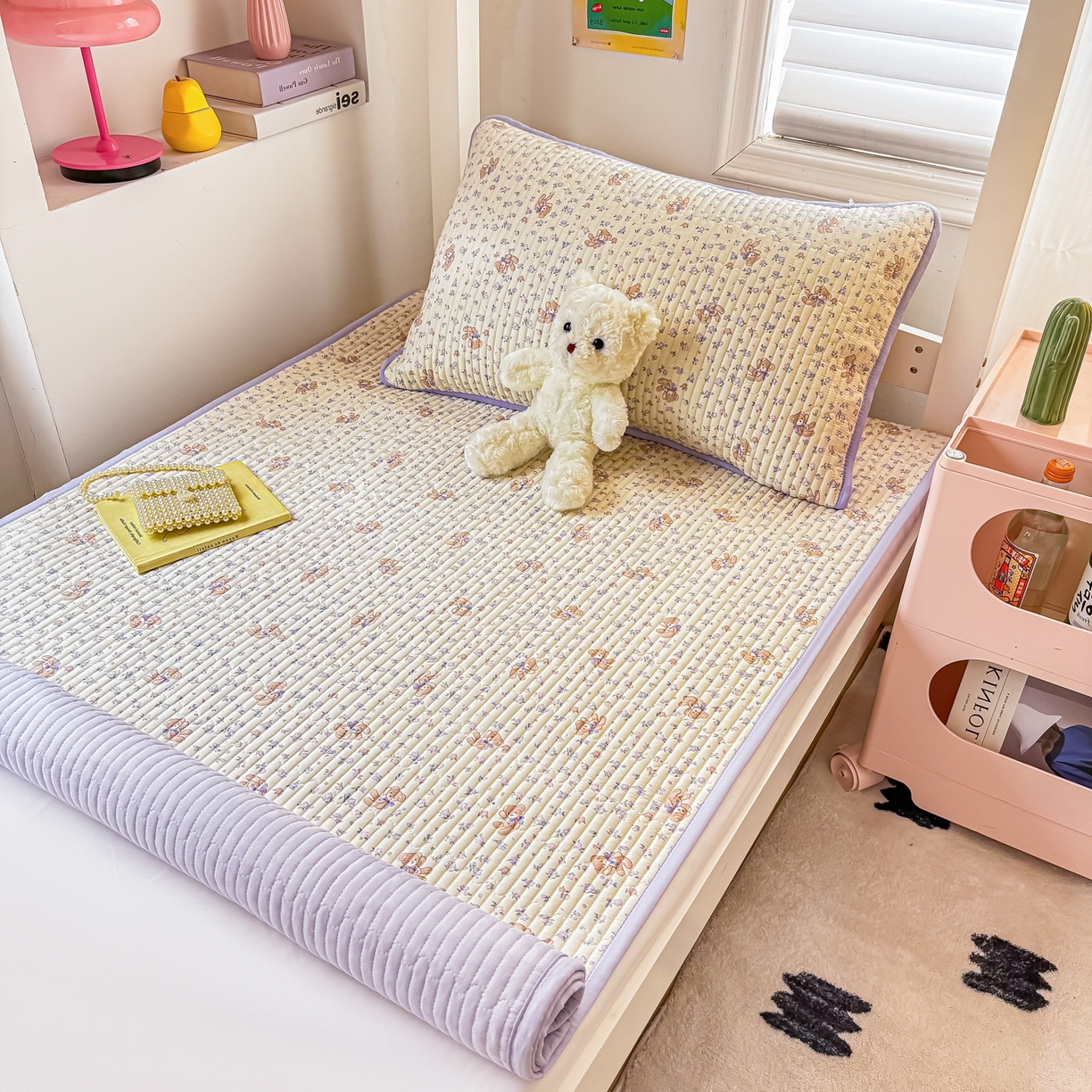 91家纺网 家纺一手货源 找家纺 恒尚居 2025新款A类全棉印花夹棉床盖四季款-系列一 【清茶小熊】全棉-四季款