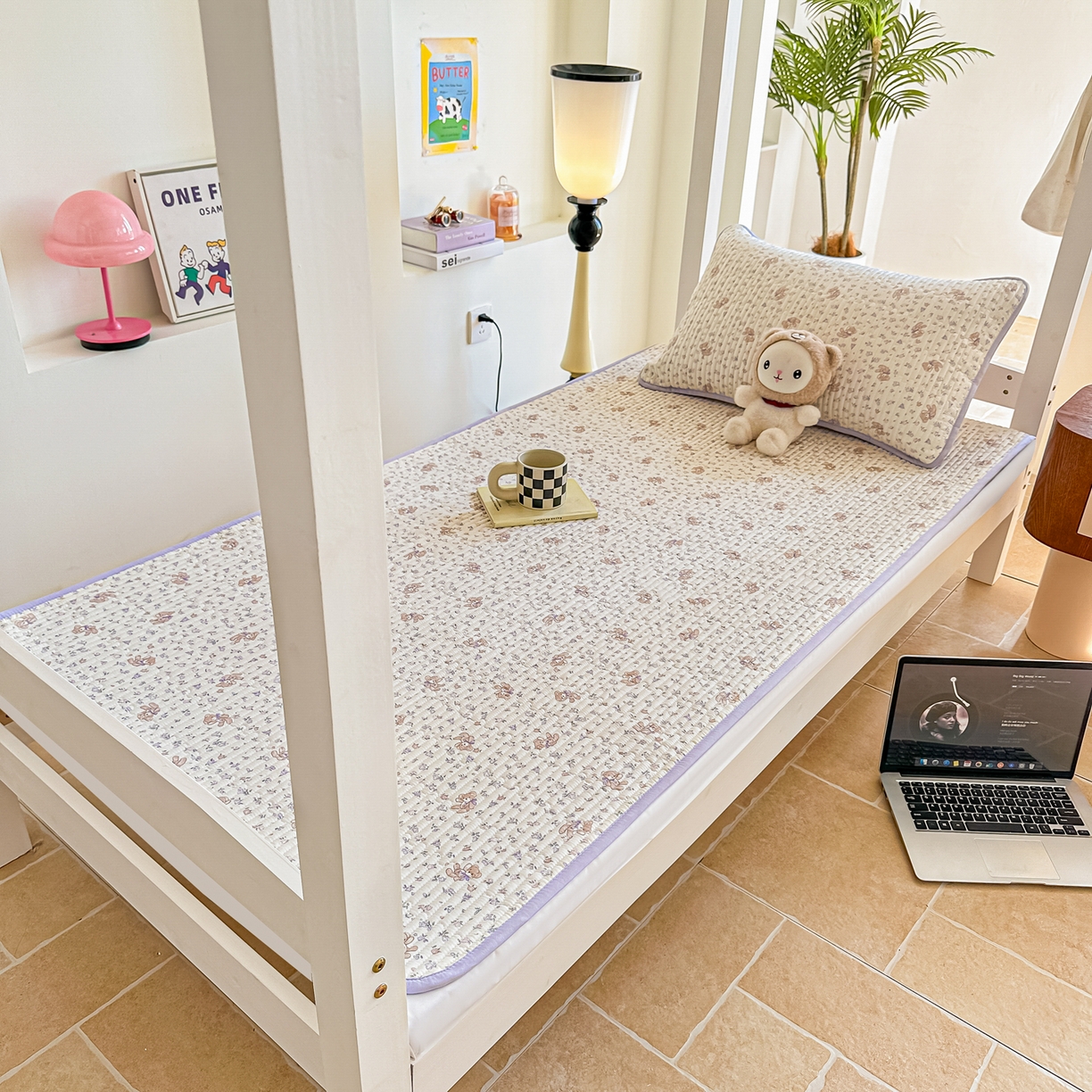 91家纺网 家纺一手货源 找家纺 恒尚居 2025新款A类全棉印花夹棉床盖四季款-系列一 【清茶小熊】全棉-四季款