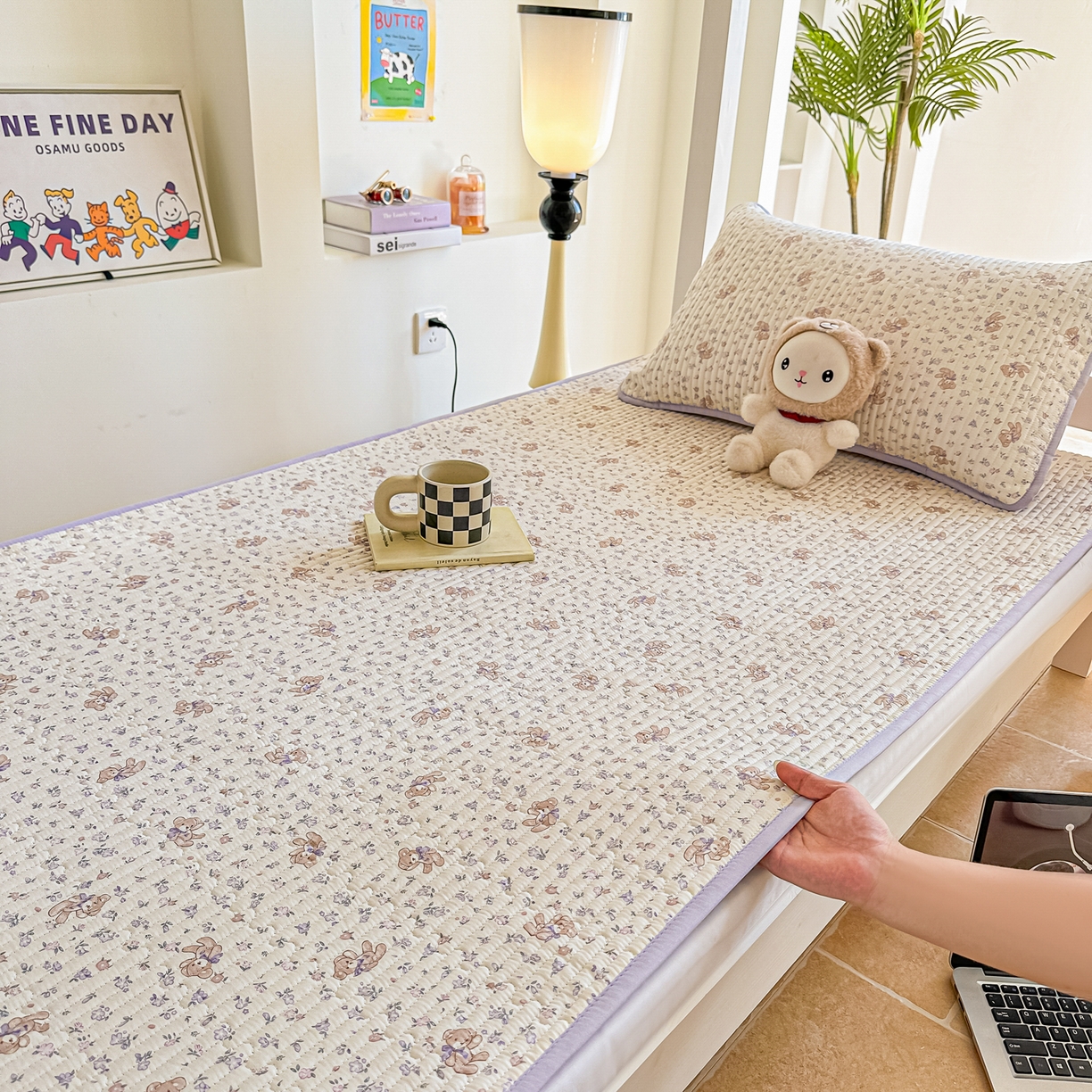 恒尚居 2025新款A类全棉印花夹棉床盖四季款-系列一 【清茶小熊】全棉-四季款