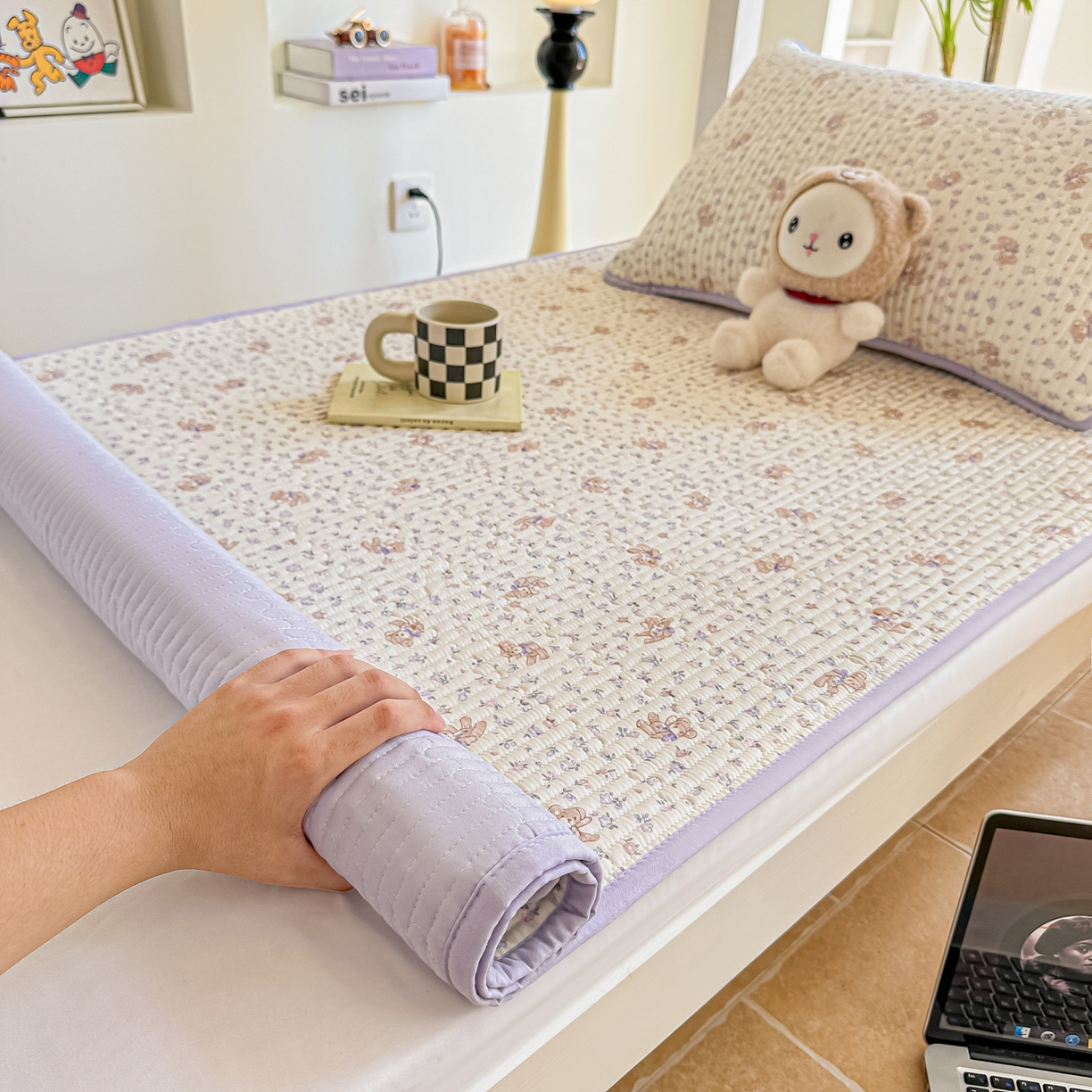 91家纺网 家纺一手货源 找家纺 恒尚居 2025新款A类全棉印花夹棉床盖四季款-系列一 【清茶小熊】全棉-四季款