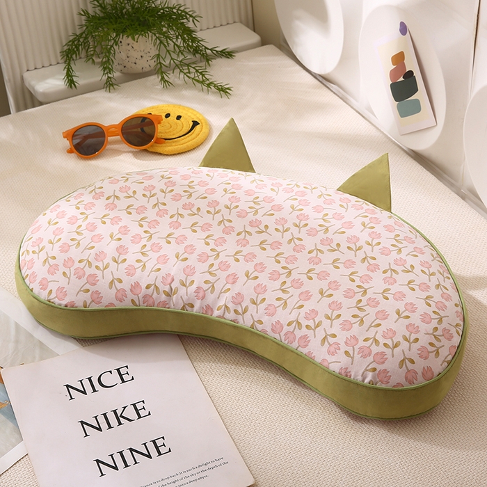 金牛枕芯 2025新款全棉小碎花猫耳朵系列荞麦枕头可拆洗枕头枕芯 猫耳朵-红玫 35x50cm/只