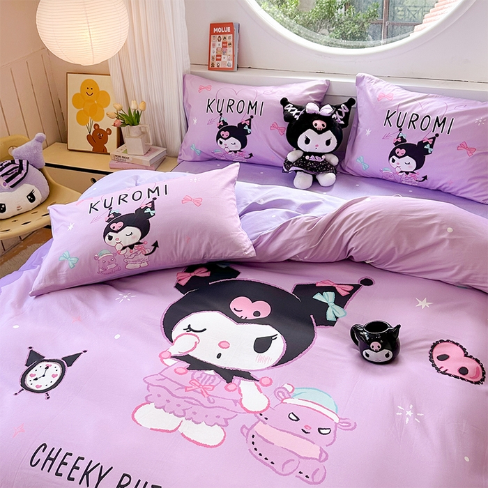 91家纺网 家纺一手货源 找家纺 玉元坊 2025新款大版三丽鸥系列全棉纯棉床单纯棉床裙三四件套简约款 巴库库洛米