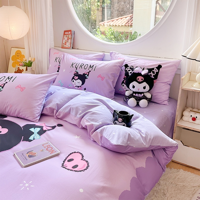 91家纺网 家纺一手货源 找家纺 玉元坊 2025新款大版三丽鸥系列全棉纯棉床单纯棉床裙三四件套简约款 巴库库洛米