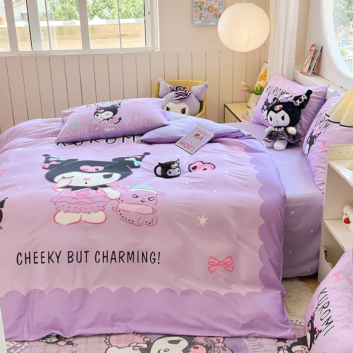 91家纺网 家纺一手货源 找家纺 玉元坊 2025新款大版三丽鸥系列全棉纯棉床单纯棉床裙三四件套简约款 巴库库洛米