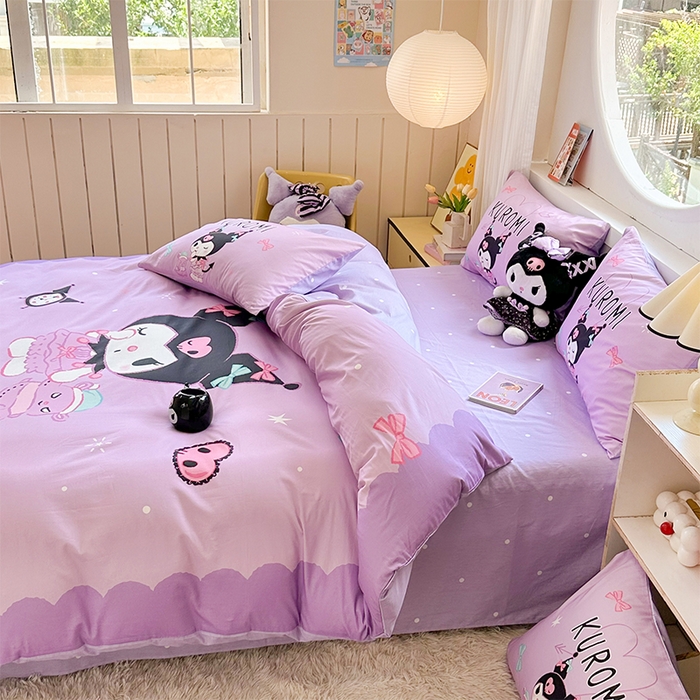 91家纺网 家纺一手货源 找家纺 玉元坊 2025新款大版三丽鸥系列全棉纯棉床单纯棉床裙三四件套简约款 巴库库洛米