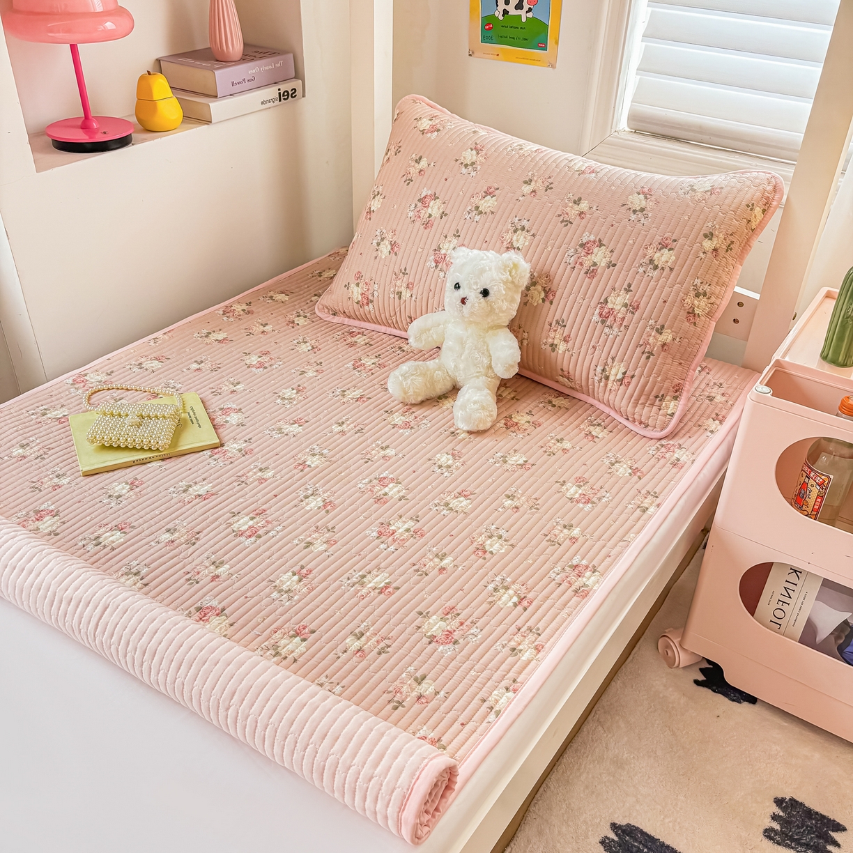 91家纺网 家纺一手货源 找家纺 恒尚居 2025新款A类全棉印花夹棉床盖四季款-系列一 【晚庭粉】全棉-四季款