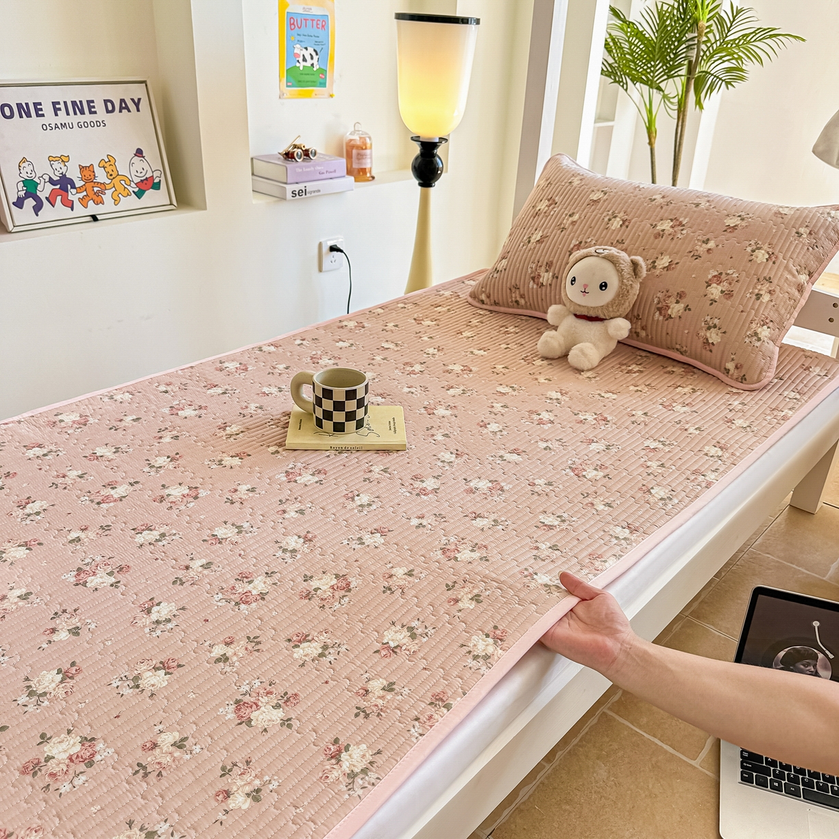 恒尚居 2025新款A类全棉印花夹棉床盖四季款-系列一 【晚庭粉】全棉-四季款