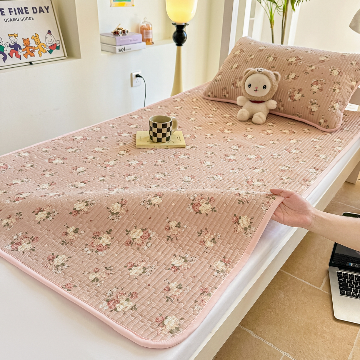 91家纺网 家纺一手货源 找家纺 恒尚居 2025新款A类全棉印花夹棉床盖四季款-系列一 【晚庭粉】全棉-四季款