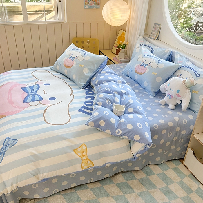 91家纺网 家纺一手货源 找家纺 玉元坊 2025新款大版三丽鸥系列全棉纯棉床单纯棉床裙三四件套简约款 领带玉桂狗