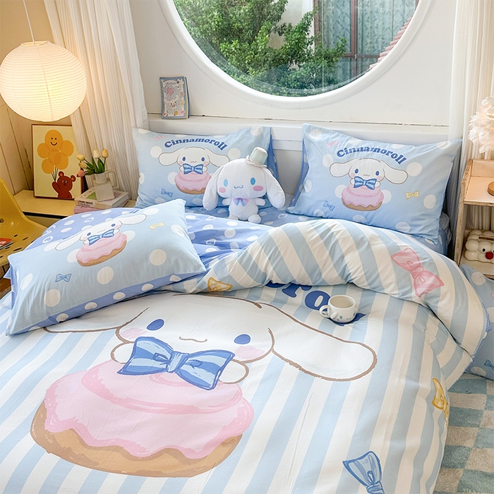 91家纺网 家纺一手货源 找家纺 玉元坊 2025新款大版三丽鸥系列全棉纯棉床单纯棉床裙三四件套简约款 领带玉桂狗