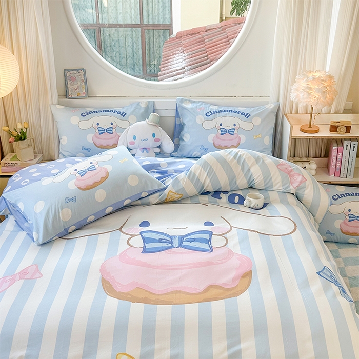 91家纺网 家纺一手货源 找家纺 玉元坊 2025新款大版三丽鸥系列全棉纯棉床单纯棉床裙三四件套简约款 领带玉桂狗