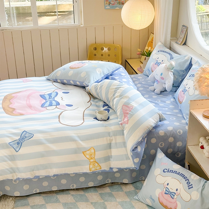 91家纺网 家纺一手货源 找家纺 玉元坊 2025新款大版三丽鸥系列全棉纯棉床单纯棉床裙三四件套简约款 领带玉桂狗