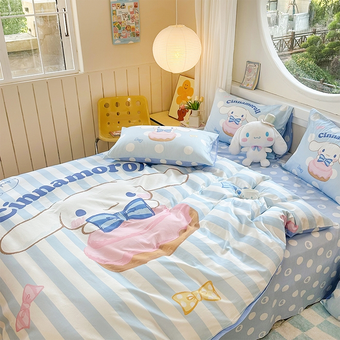 91家纺网 家纺一手货源 找家纺 玉元坊 2025新款大版三丽鸥系列全棉纯棉床单纯棉床裙三四件套简约款 领带玉桂狗