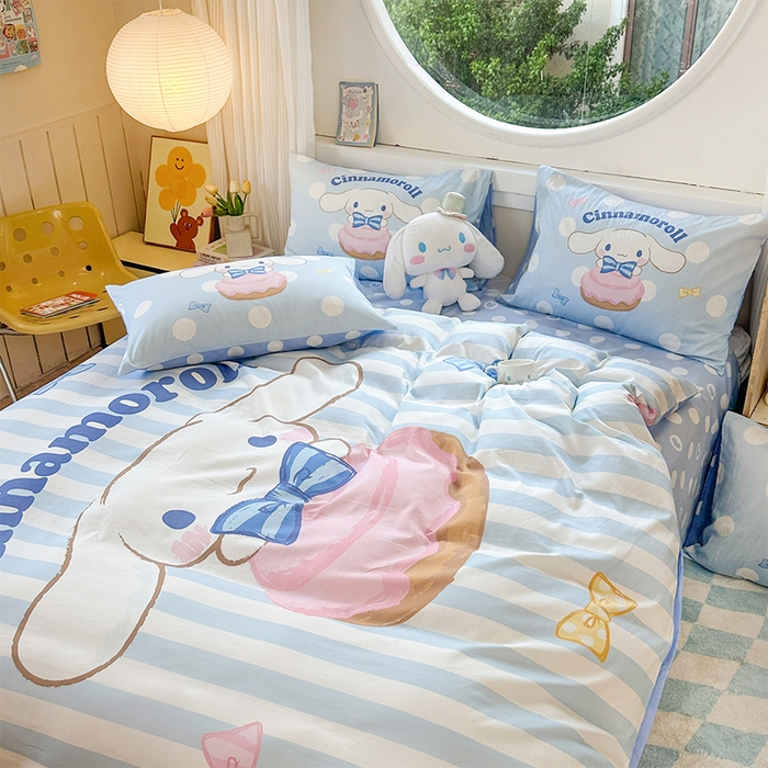 91家纺网 家纺一手货源 找家纺 玉元坊 2025新款大版三丽鸥系列全棉纯棉床单纯棉床裙三四件套简约款 领带玉桂狗