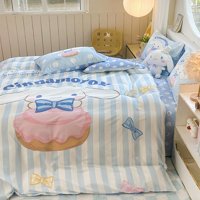 91家纺网 家纺一手货源 找家纺 玉元坊 2025新款大版三丽鸥系列全棉纯棉床单纯棉床裙三四件套简约款 领带玉桂狗