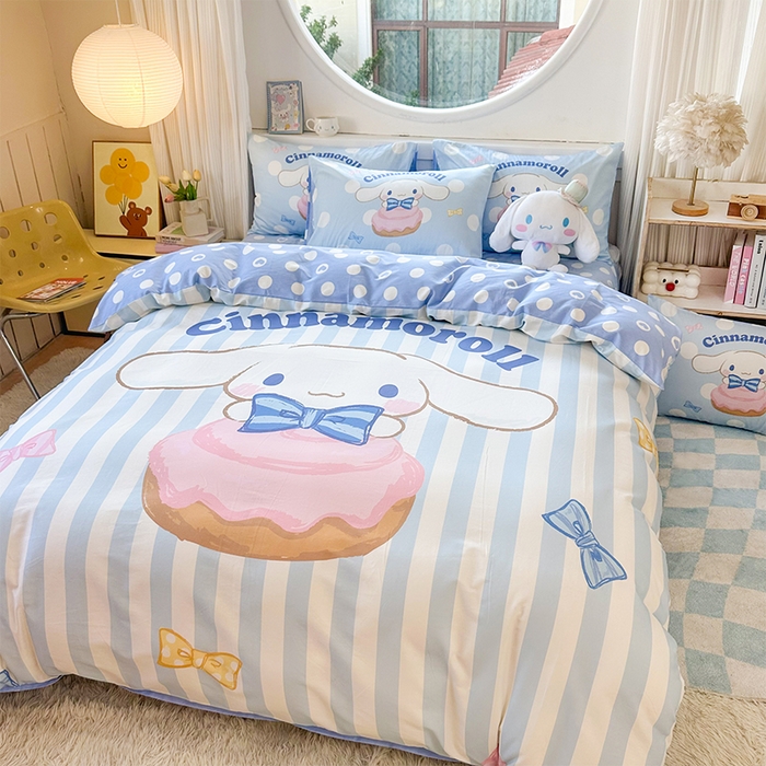 91家纺网 家纺一手货源 找家纺 玉元坊 2025新款大版三丽鸥系列全棉纯棉床单纯棉床裙三四件套简约款 领带玉桂狗