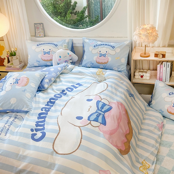 91家纺网 家纺一手货源 找家纺 玉元坊 2025新款大版三丽鸥系列全棉纯棉床单纯棉床裙三四件套简约款 领带玉桂狗