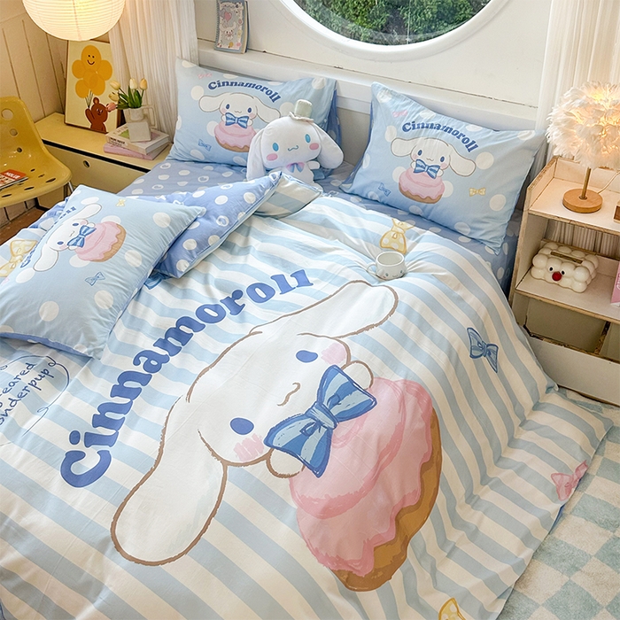 91家纺网 家纺一手货源 找家纺 玉元坊 2025新款大版三丽鸥系列全棉纯棉床单纯棉床裙三四件套简约款 领带玉桂狗