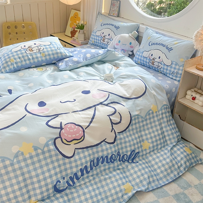 91家纺网 家纺一手货源 找家纺 玉元坊 2025新款大版三丽鸥系列全棉纯棉床单纯棉床裙三四件套简约款 奶芙玉桂狗