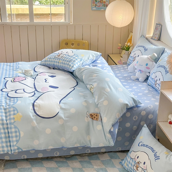 91家纺网 家纺一手货源 找家纺 玉元坊 2025新款大版三丽鸥系列全棉纯棉床单纯棉床裙三四件套简约款 奶芙玉桂狗