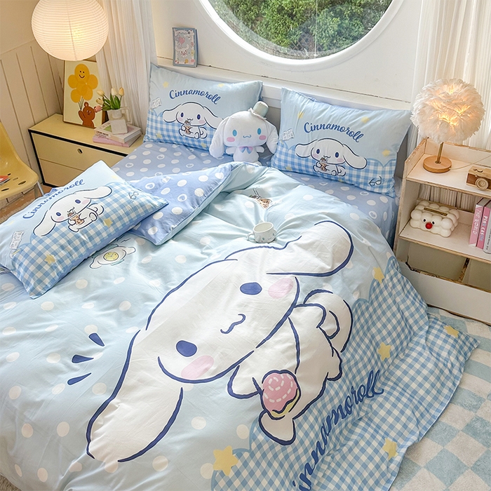 91家纺网 家纺一手货源 找家纺 玉元坊 2025新款大版三丽鸥系列全棉纯棉床单纯棉床裙三四件套简约款 奶芙玉桂狗