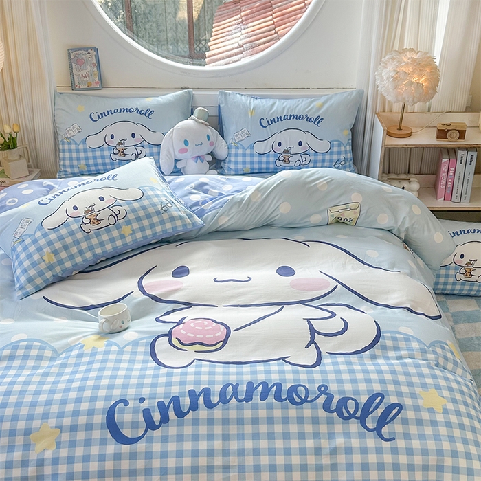 91家纺网 家纺一手货源 找家纺 玉元坊 2025新款大版三丽鸥系列全棉纯棉床单纯棉床裙三四件套简约款 奶芙玉桂狗