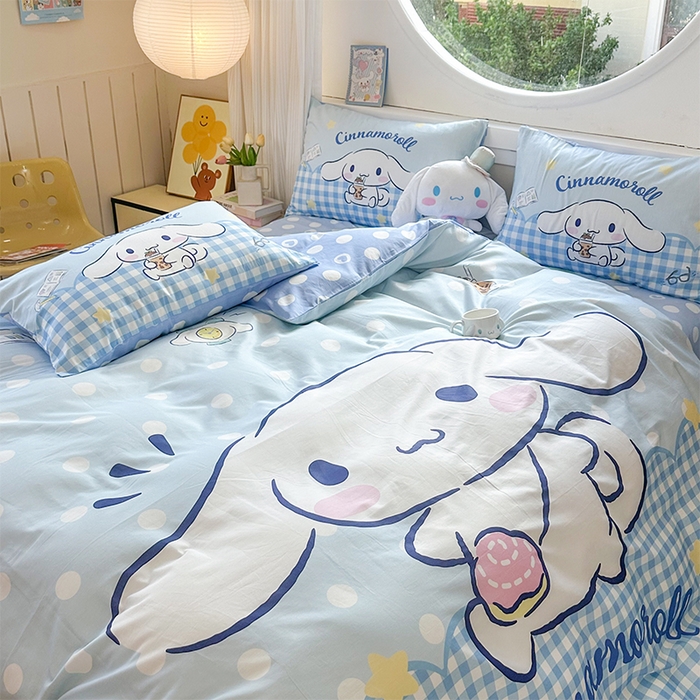 91家纺网 家纺一手货源 找家纺 玉元坊 2025新款大版三丽鸥系列全棉纯棉床单纯棉床裙三四件套简约款 奶芙玉桂狗