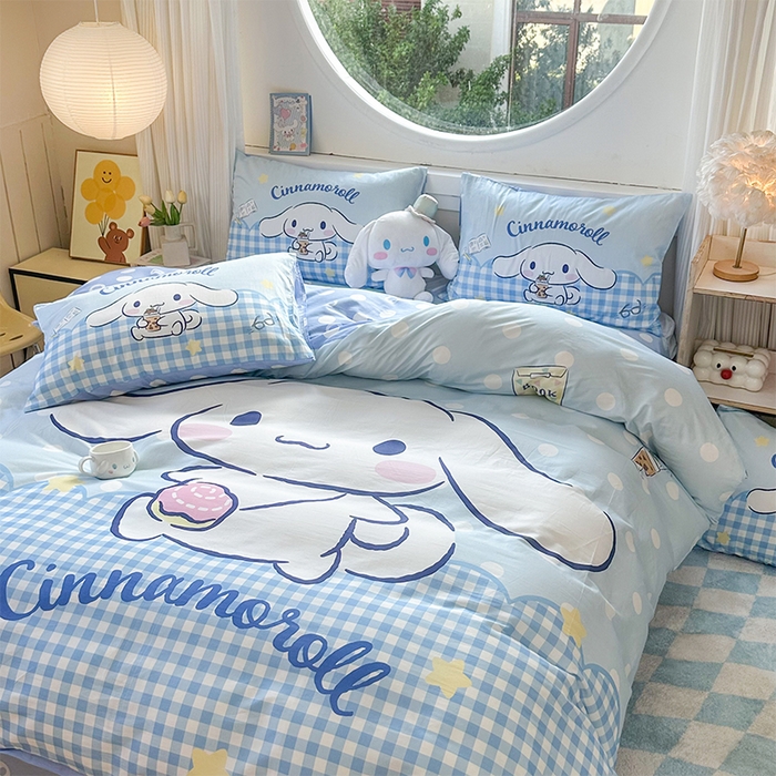 91家纺网 家纺一手货源 找家纺 玉元坊 2025新款大版三丽鸥系列全棉纯棉床单纯棉床裙三四件套简约款 奶芙玉桂狗