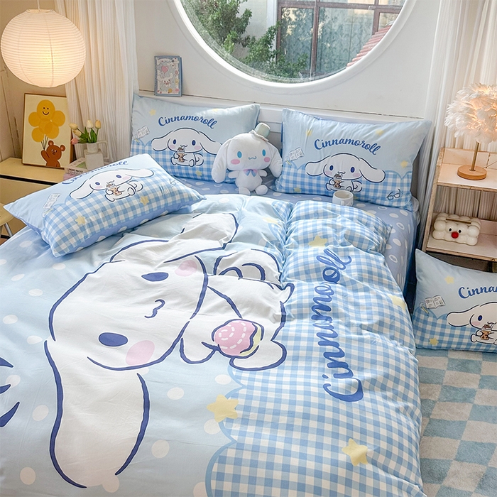 91家纺网 家纺一手货源 找家纺 玉元坊 2025新款大版三丽鸥系列全棉纯棉床单纯棉床裙三四件套简约款 奶芙玉桂狗