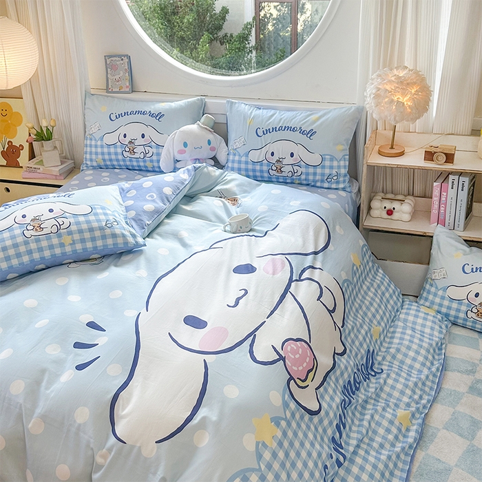 91家纺网 家纺一手货源 找家纺 玉元坊 2025新款大版三丽鸥系列全棉纯棉床单纯棉床裙三四件套简约款 奶芙玉桂狗