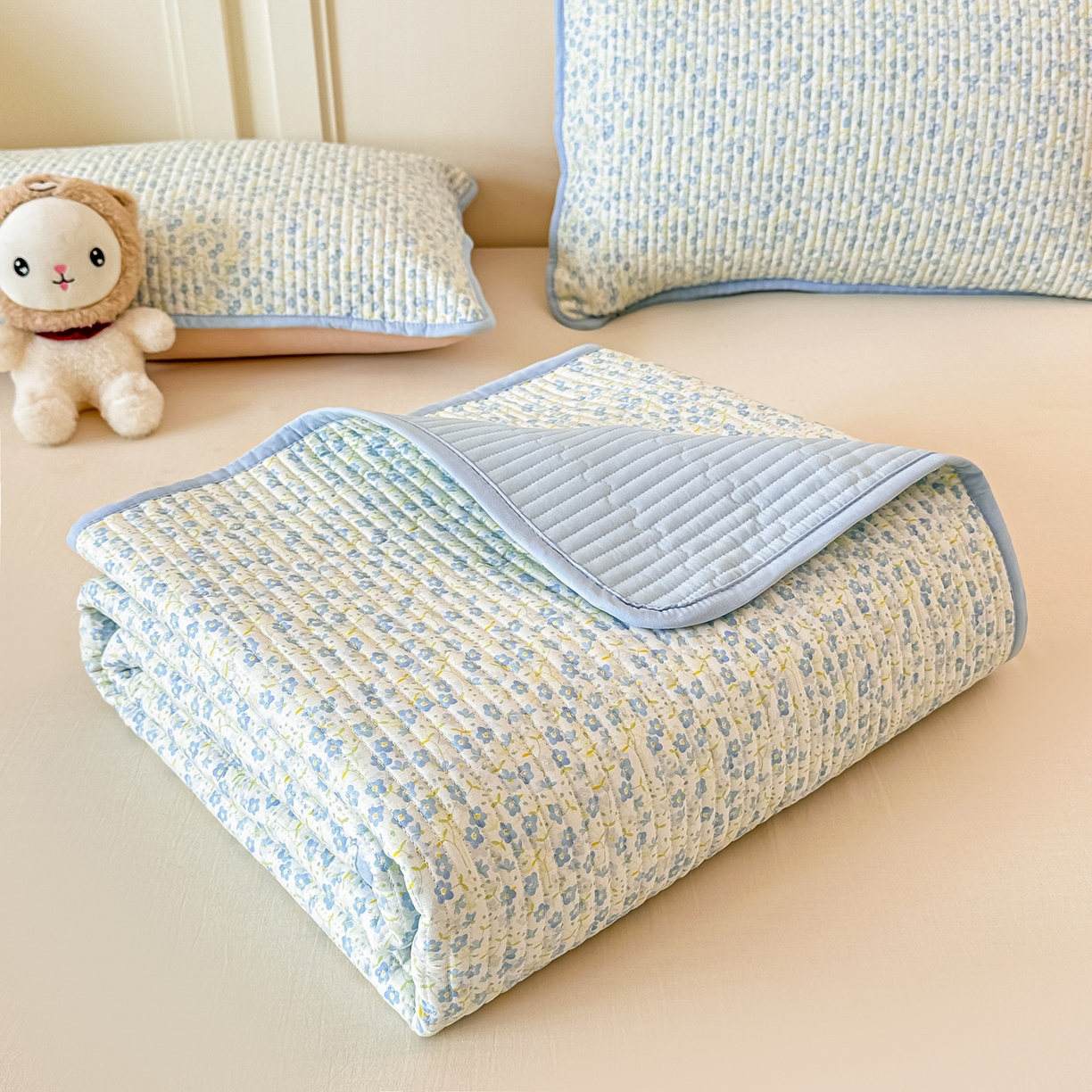 91家纺网 家纺一手货源 找家纺 恒尚居 2025新款A类全棉印花夹棉床盖四季款-系列一 【雪兰】全棉-四季款