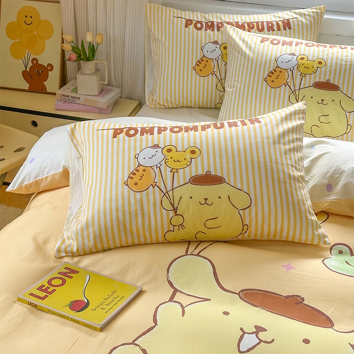 91家纺网 家纺一手货源 找家纺 玉元坊 2025新款大版三丽鸥系列全棉纯棉床单纯棉床裙三四件套简约款 奶黄包布丁狗