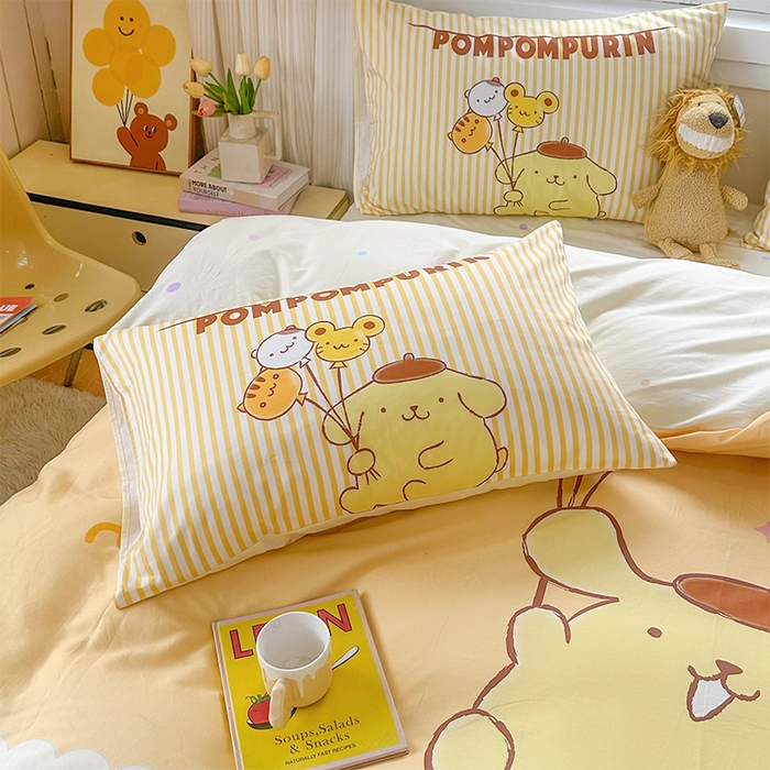 91家纺网 家纺一手货源 找家纺 玉元坊 2025新款大版三丽鸥系列全棉纯棉床单纯棉床裙三四件套简约款 奶黄包布丁狗