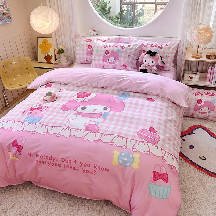 91家纺网 家纺一手货源 找家纺 玉元坊 2025新款大版三丽鸥系列全棉纯棉床单纯棉床裙三四件套简约款 星黛美乐蒂