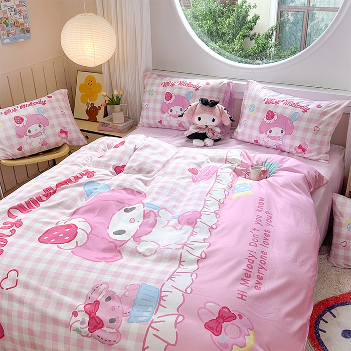 91家纺网 家纺一手货源 找家纺 玉元坊 2025新款大版三丽鸥系列全棉纯棉床单纯棉床裙三四件套简约款 星黛美乐蒂