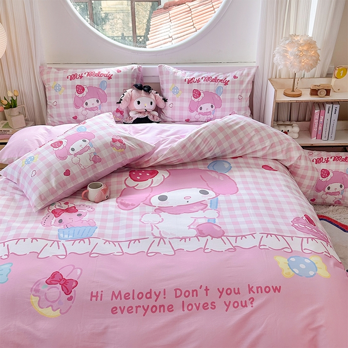 91家纺网 家纺一手货源 找家纺 玉元坊 2025新款大版三丽鸥系列全棉纯棉床单纯棉床裙三四件套简约款 星黛美乐蒂