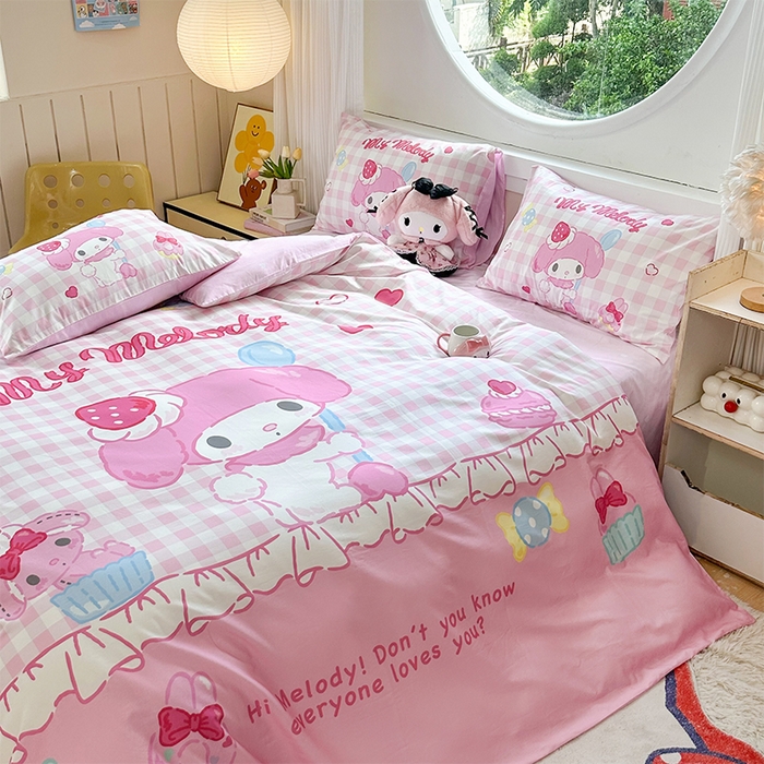 91家纺网 家纺一手货源 找家纺 玉元坊 2025新款大版三丽鸥系列全棉纯棉床单纯棉床裙三四件套简约款 星黛美乐蒂