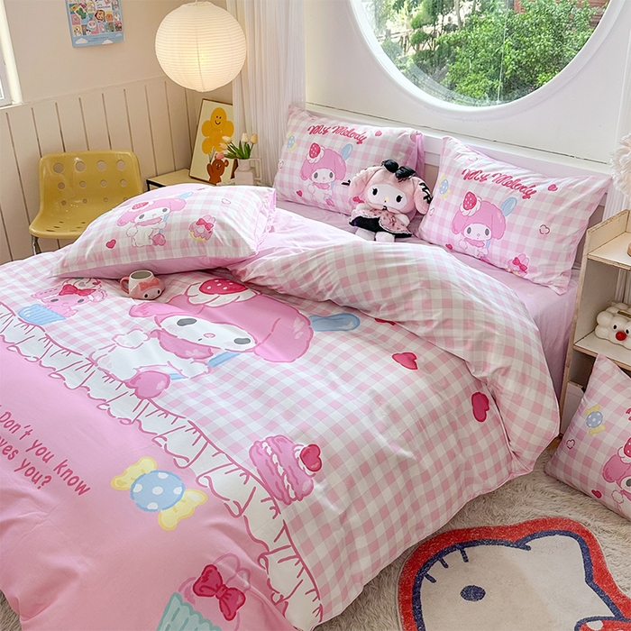 91家纺网 家纺一手货源 找家纺 玉元坊 2025新款大版三丽鸥系列全棉纯棉床单纯棉床裙三四件套简约款 星黛美乐蒂