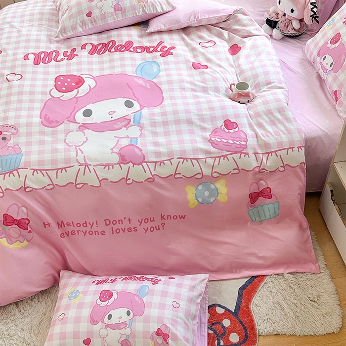 91家纺网 家纺一手货源 找家纺 玉元坊 2025新款大版三丽鸥系列全棉纯棉床单纯棉床裙三四件套简约款 星黛美乐蒂