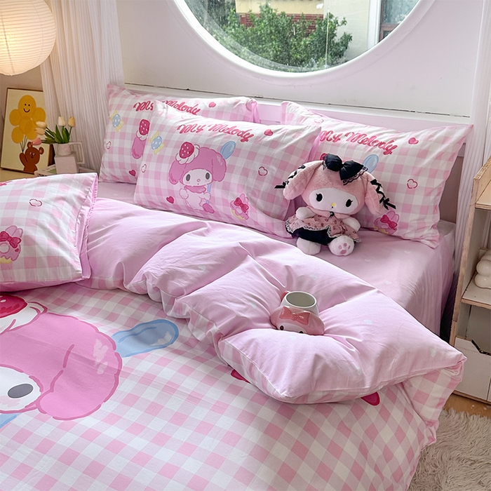 91家纺网 家纺一手货源 找家纺 玉元坊 2025新款大版三丽鸥系列全棉纯棉床单纯棉床裙三四件套简约款 星黛美乐蒂