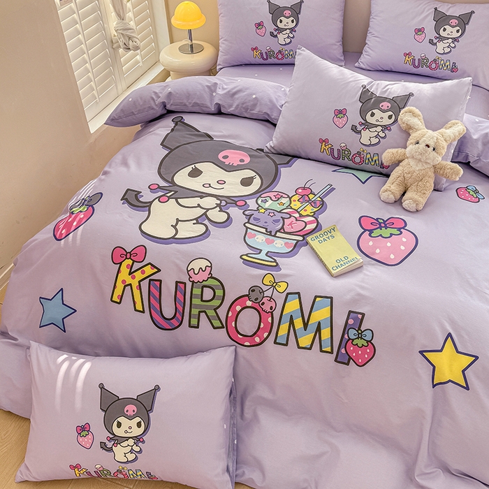 91家纺网 家纺一手货源 找家纺 玉元坊 2025新款大版三丽鸥系列全棉纯棉床单纯棉床裙三四件套简约款 草莓库洛米