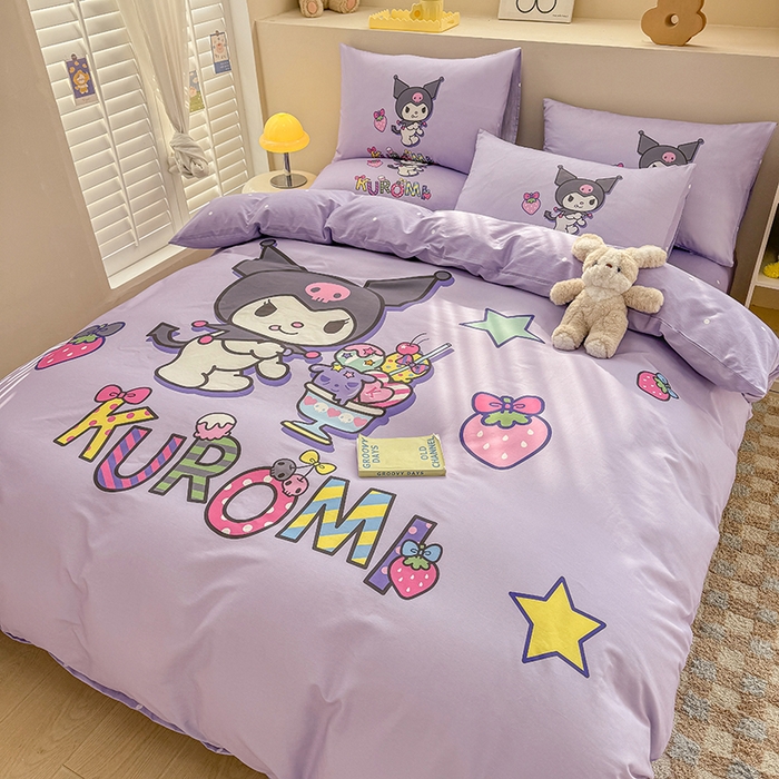 91家纺网 家纺一手货源 找家纺 玉元坊 2025新款大版三丽鸥系列全棉纯棉床单纯棉床裙三四件套简约款 草莓库洛米