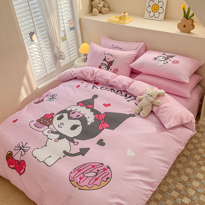 91家纺网 家纺一手货源 找家纺 玉元坊 2025新款大版三丽鸥系列全棉纯棉床单纯棉床裙三四件套简约款 美味库洛米