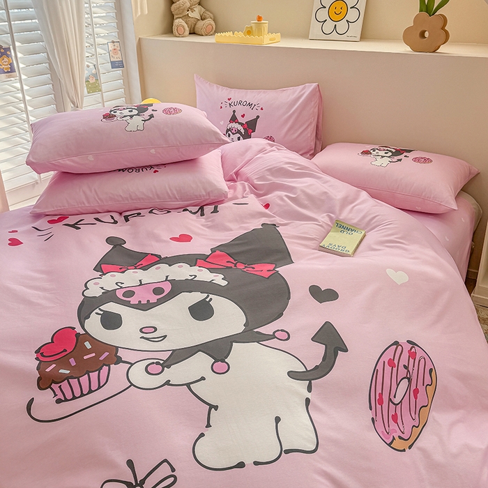 91家纺网 家纺一手货源 找家纺 玉元坊 2025新款大版三丽鸥系列全棉纯棉床单纯棉床裙三四件套简约款 美味库洛米