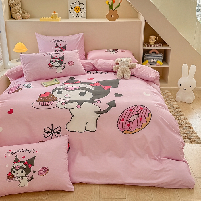 91家纺网 家纺一手货源 找家纺 玉元坊 2025新款大版三丽鸥系列全棉纯棉床单纯棉床裙三四件套简约款 美味库洛米